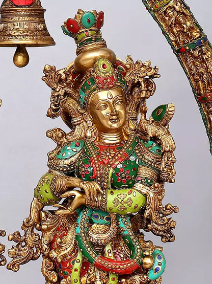 Brassaura® Radha Krishna Standing Idol with Multi-Color Inlay Finish | Pure Superfine Brass Handcrafted Murti | Brass Statue for Home Temple, Pooja Room | Height 45.5 Inches | Weight 76.5 Kgs