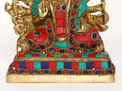 Brassaura® Panchmukhi Hanuman Brass Statue with Inlay Work | Height 5.9 Inches & Weight 1.74 kgs