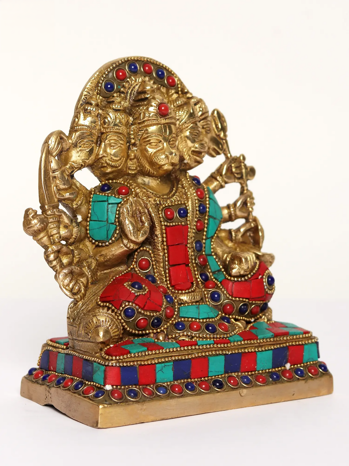 Brassaura® Panchmukhi Hanuman Brass Statue with Inlay Work | Height 5.9 Inches & Weight 1.74 kgs