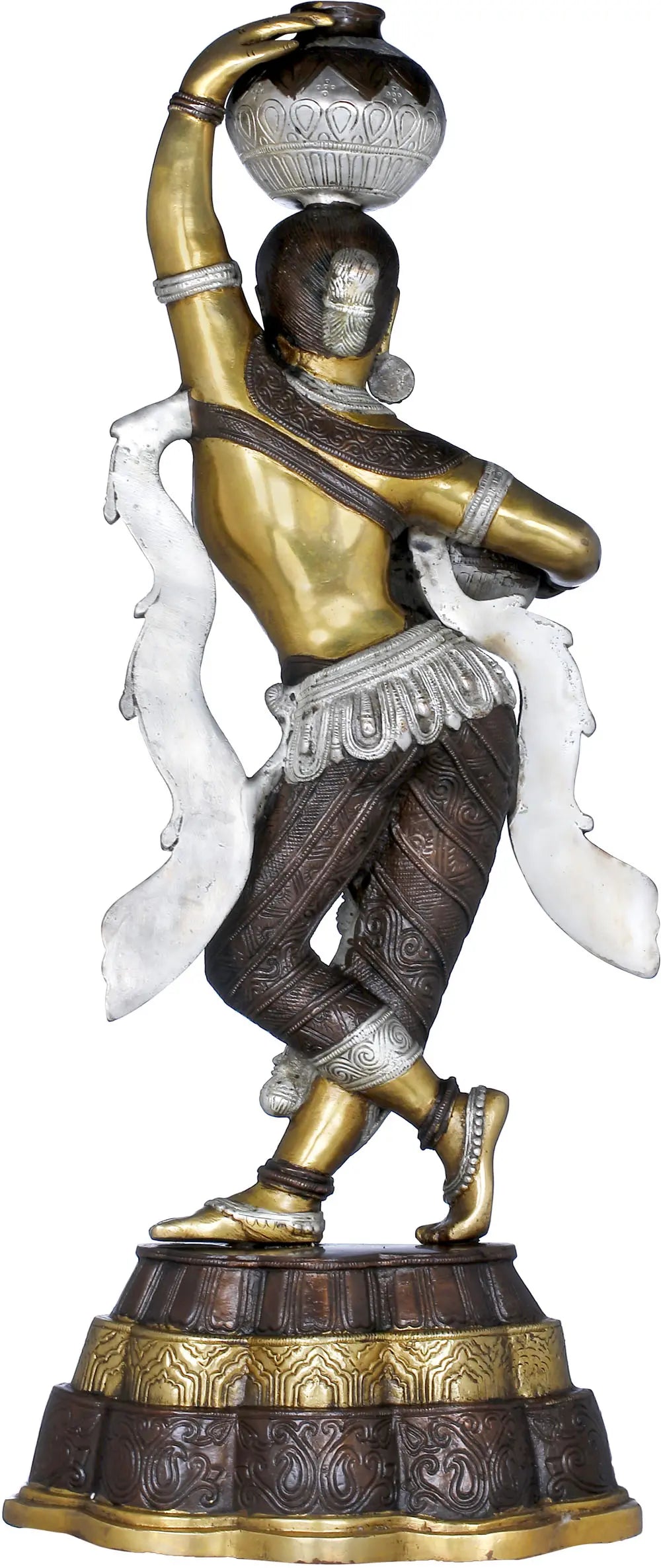 Brassaura® Brass Matka Lady Statue with Inlay Work | Height 26.97 Inches & Weight 13.30 kg