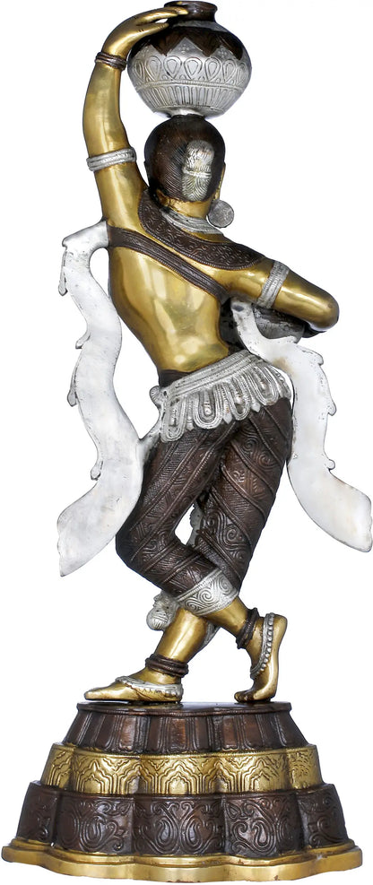 Brassaura® Brass Matka Lady Statue with Inlay Work | Height 26.97 Inches & Weight 13.30 kg
