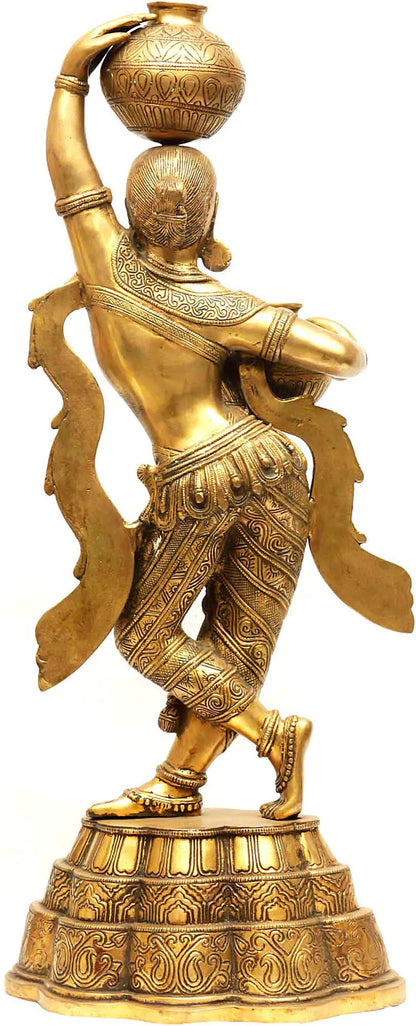 Brassaura® Brass Matka Lady Statue with Inlay Work | Height 26.97 Inches & Weight 13.30 kg