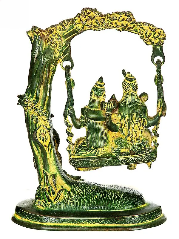 Brassaura® Brass Radha Krishna Jhula Statue | Height 10 Inches & Weight 2.90 kg
