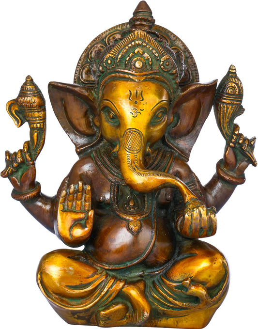 Brassaura™ Lord Ganesha Brass Statue | Height 8.5 Inches & Weight 2.80 kgs