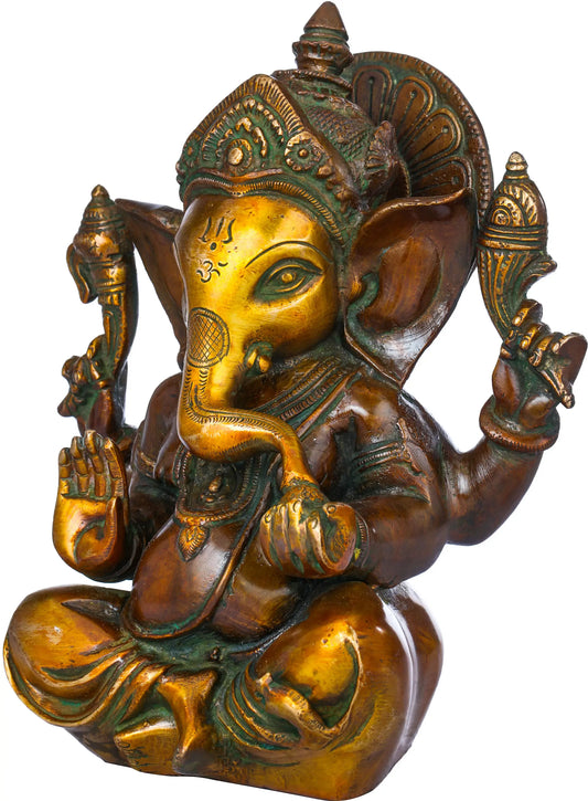 Brassaura™ Lord Ganesha Brass Statue | Height 8.5 Inches & Weight 2.80 kgs
