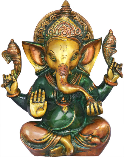 Brassaura™ Lord Ganesha Brass Statue | Height 8.5 Inches & Weight 2.80 kgs