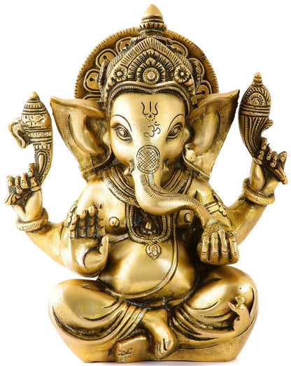 Brassaura™ Lord Ganesha Brass Statue | Height 8.5 Inches & Weight 2.80 kgs