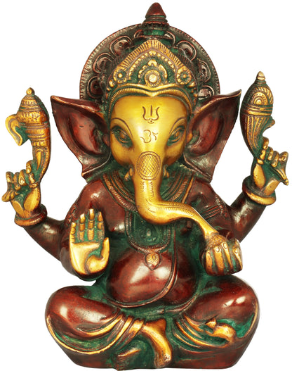 Brassaura™ Lord Ganesha Brass Statue | Height 8.5 Inches & Weight 2.80 kgs