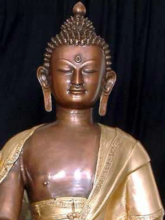 ब्रैसौरा® कमल के डंठल के साथ बैठे बुद्ध | शुद्ध पीतल | ऊँचाई 38 इंच और वज़न 46 किलोग्राम
