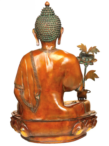 ब्रैसौरा® कमल के डंठल के साथ बैठे बुद्ध | शुद्ध पीतल | ऊँचाई 38 इंच और वज़न 46 किलोग्राम