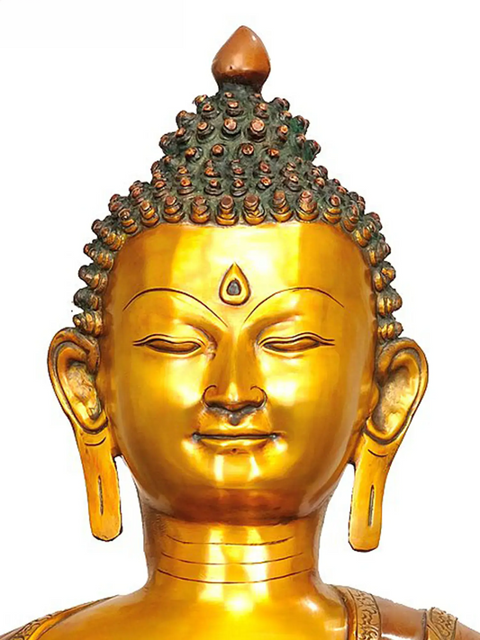 ब्रैसौरा® कमल के डंठल के साथ बैठे बुद्ध | शुद्ध पीतल | ऊँचाई 38 इंच और वज़न 46 किलोग्राम