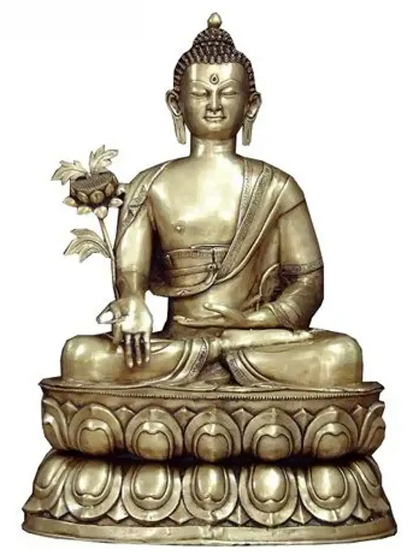 ब्रैसौरा® कमल के डंठल के साथ बैठे बुद्ध | शुद्ध पीतल | ऊँचाई 38 इंच और वज़न 46 किलोग्राम