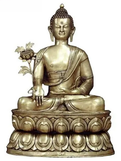 ब्रैसौरा® कमल के डंठल के साथ बैठे बुद्ध | शुद्ध पीतल | ऊँचाई 38 इंच और वज़न 46 किलोग्राम