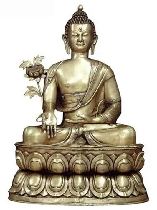ब्रैसौरा® कमल के डंठल के साथ बैठे बुद्ध | शुद्ध पीतल | ऊँचाई 38 इंच और वज़न 46 किलोग्राम