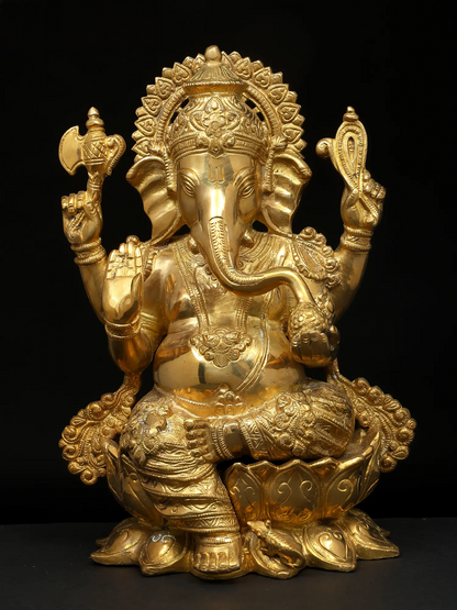 Brassaura™ Brass Ganesha Sculpture | Height 12 Inches & Weight 7.26 kgs