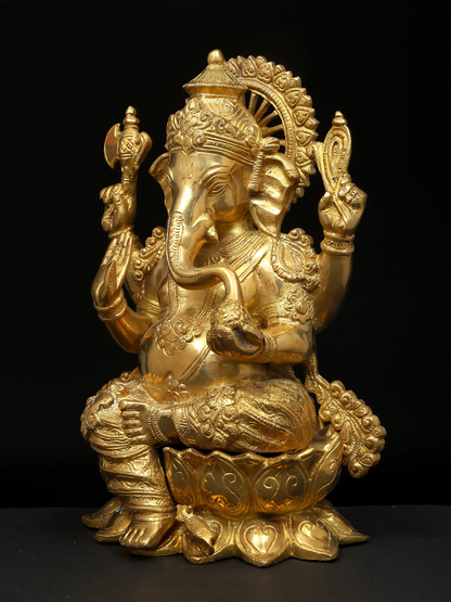 Brassaura™ Brass Ganesha Sculpture | Height 12 Inches & Weight 7.26 kgs