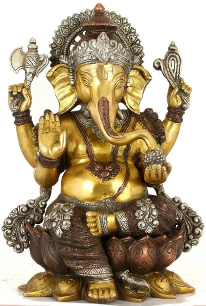 Brassaura™ Brass Ganesha Sculpture | Height 12 Inches & Weight 7.26 kgs