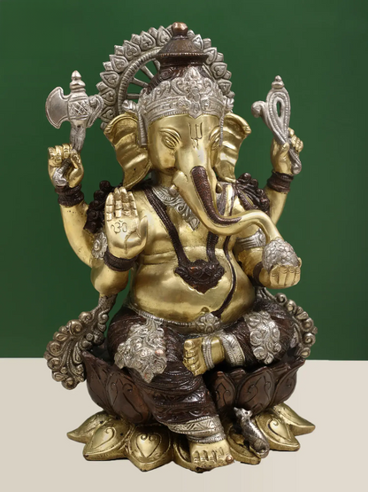 Brassaura™ Brass Ganesha Sculpture | Height 12 Inches & Weight 7.26 kgs