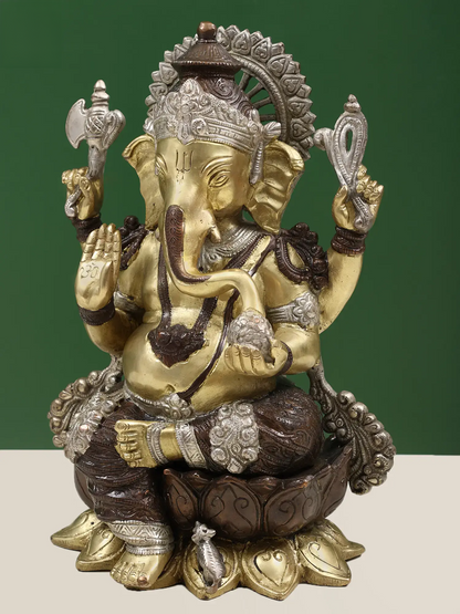 Brassaura™ Brass Ganesha Sculpture | Height 12 Inches & Weight 7.26 kgs