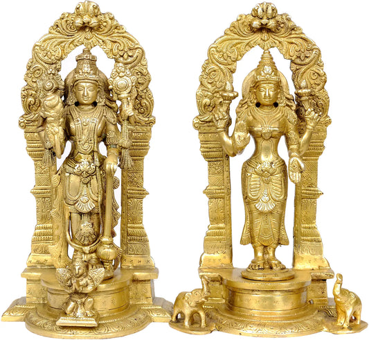 Brassaura® Brass Vishnu Lakshmi Statue | Height 9.06 Inches & Weight 3.80 kg