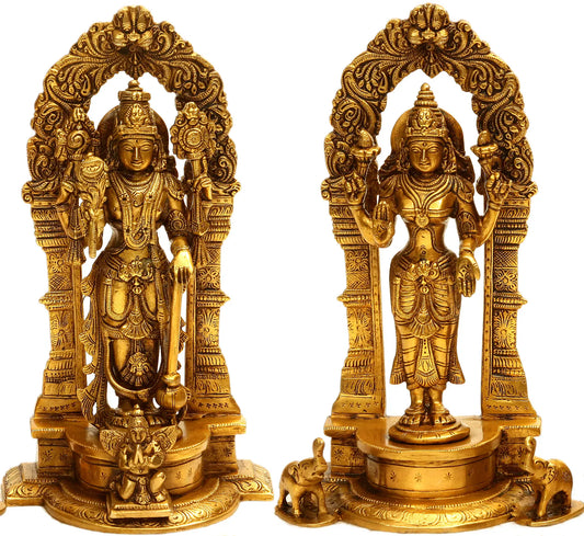 Brassaura® Brass Vishnu Lakshmi Statue | Height 9.06 Inches & Weight 3.80 kg