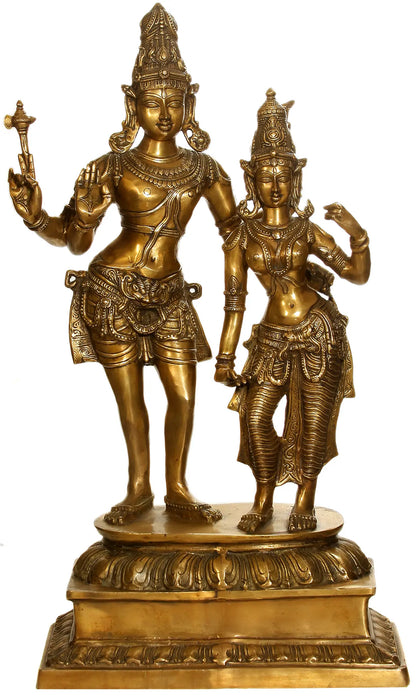 Brassaura® Divine Shiva Parvati Standing Brass Sculpture | Height 36 Inches & Weight 30.80 kgs