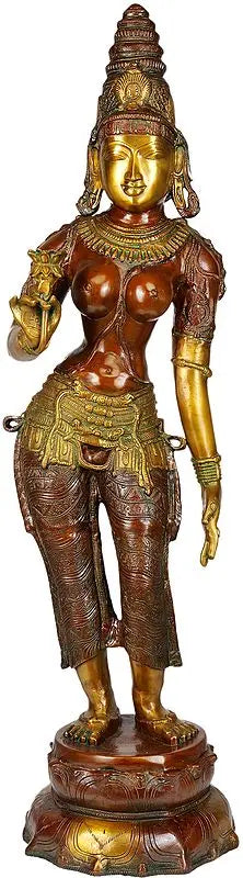 Brassaura® Brass Devi Parvati Statue with Inlay Work | Height 44.09 Inches & Weight 26.28 kg