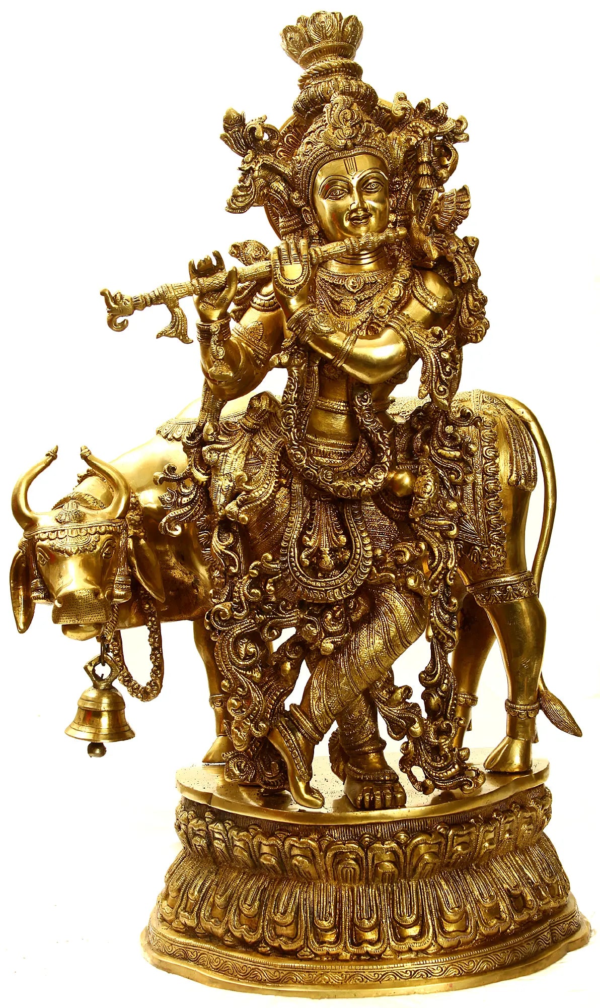 Brassaura® Brass Krishna Statue with Inlay Work | Height 28.54 Inches & Weight 31.84 kg