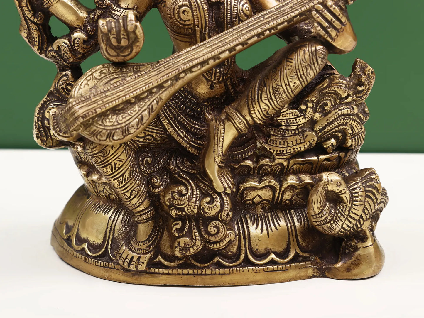 Brassaura® Goddess Saraswati Playing Veena | Brass Sculpture | Height 11.42 Inches & Weight 5.46 kgs