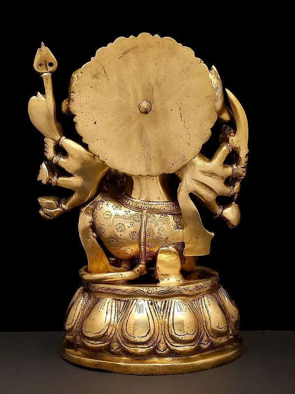 Brassaura® Panchmukhi Hanuman Kneeling Blessing Pose Idol with Natural Brass Finish | Pure Superfine Brass Handcrafted Murti | Brass Statue for Home Temple, Pooja Room | Height 12.5 Inches | Weight 8.45 Kgs