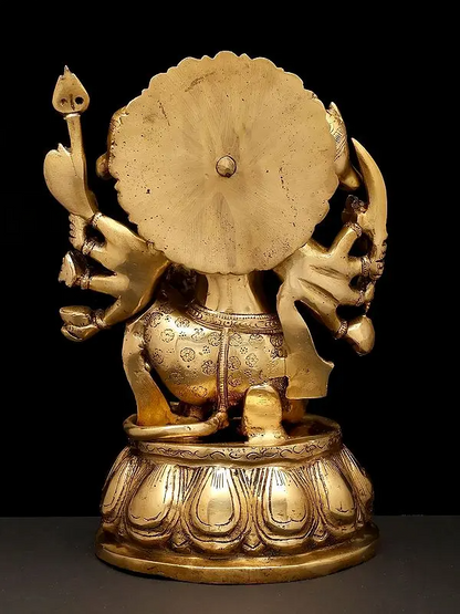 Brassaura® Panchmukhi Hanuman Kneeling Blessing Pose Idol with Natural Brass Finish | Pure Superfine Brass Handcrafted Murti | Brass Statue for Home Temple, Pooja Room | Height 12.5 Inches | Weight 8.45 Kgs