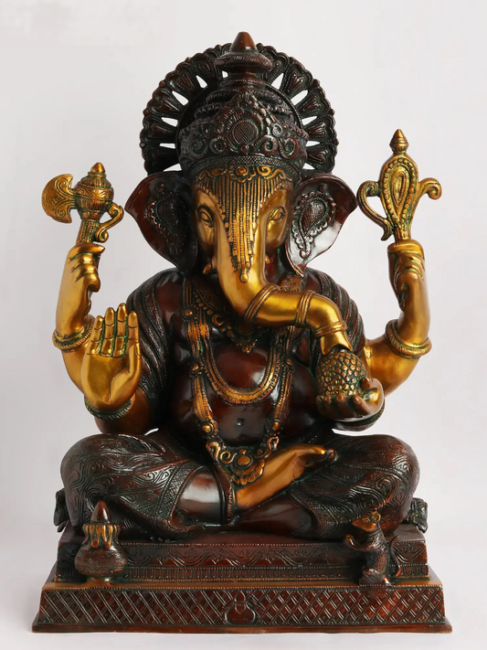 Brassaura® Lord Ganesha in Blessing Posture | Dual Tone Brass Sculpture | Height 20.47 Inches & Weight 27.54 kgs