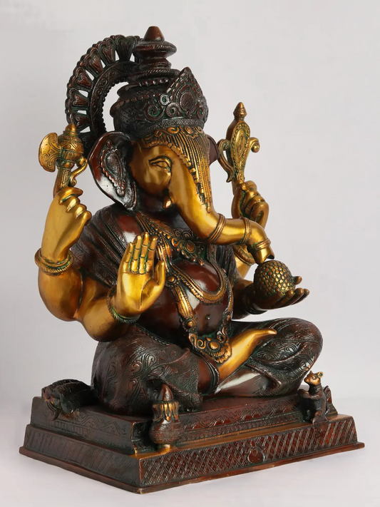 Brassaura® Lord Ganesha in Blessing Posture | Dual Tone Brass Sculpture | Height 20.47 Inches & Weight 27.54 kgs