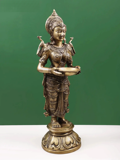 Brassaura® Deep Lakshmi Standing Oil Lamp | Intricate Traditional Brass Work | Height 29.9 Inches & Weight 15.40 kgs