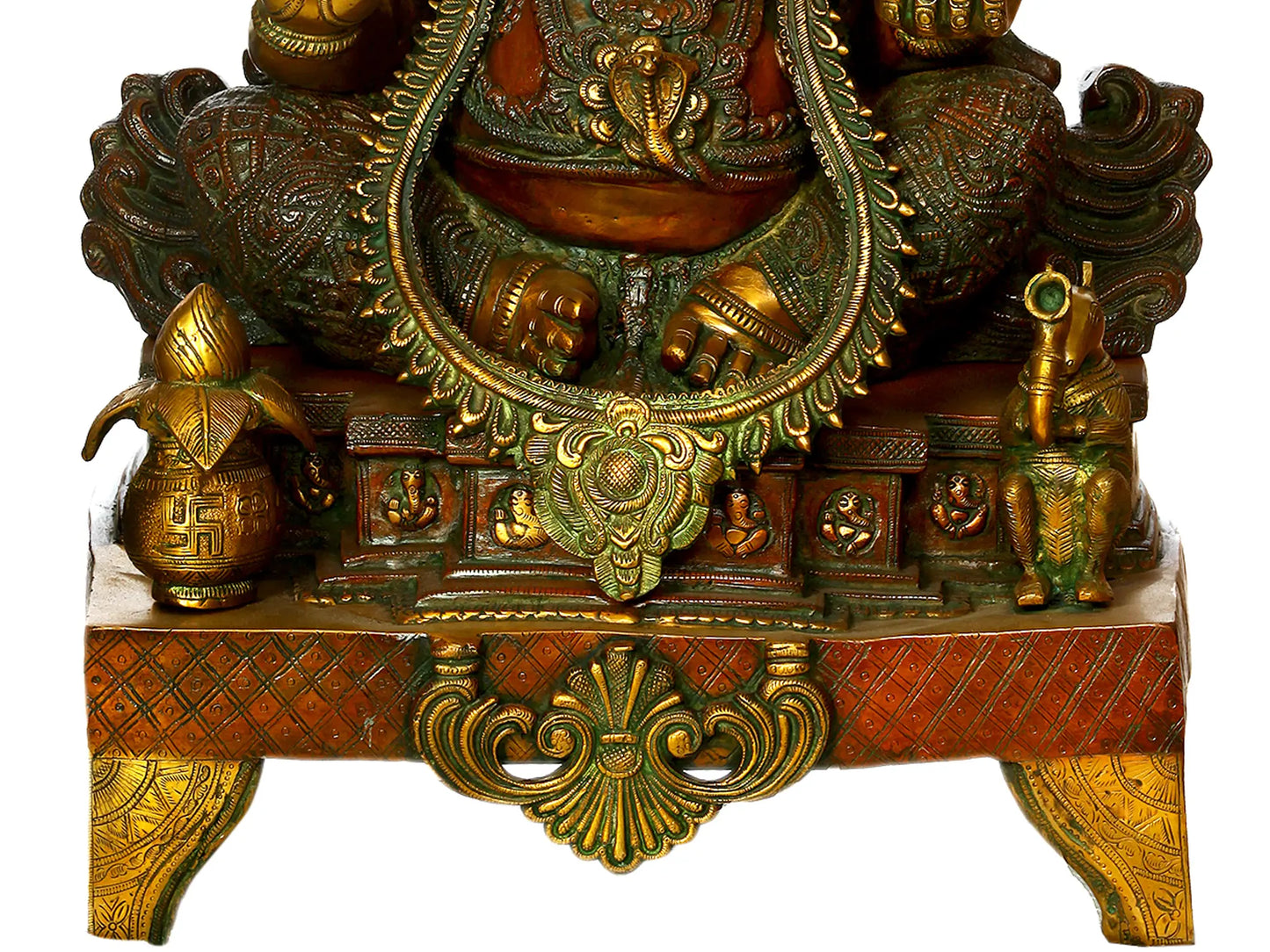 Brassaura® Large Lord Ganesha on Ornate Chowki | Dual Tone Brass Sculpture | Height 33.07 Inches & Weight 55 kgs
