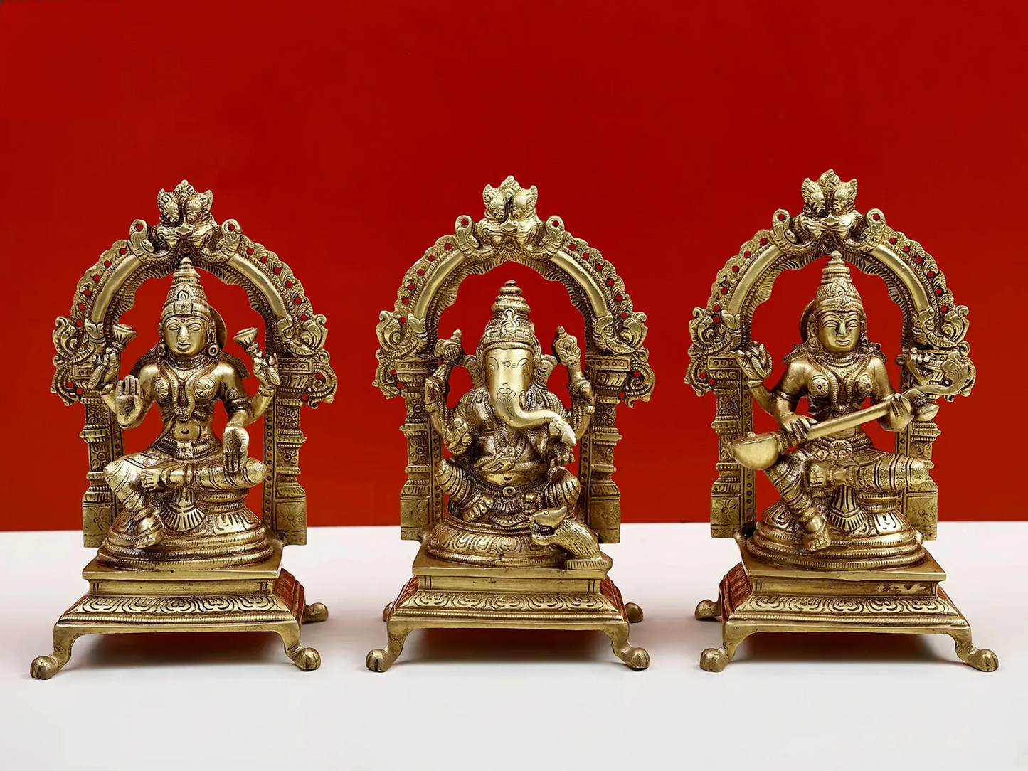 Brassaura™ Divine Lakshmi Ganesha Saraswati Set | Height 8 Inches & Weight 5.10 kgs
