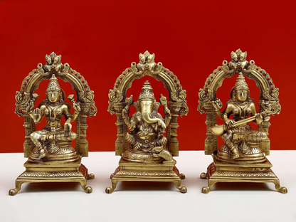 Brassaura™ Divine Lakshmi Ganesha Saraswati Set | Height 8 Inches & Weight 5.10 kgs