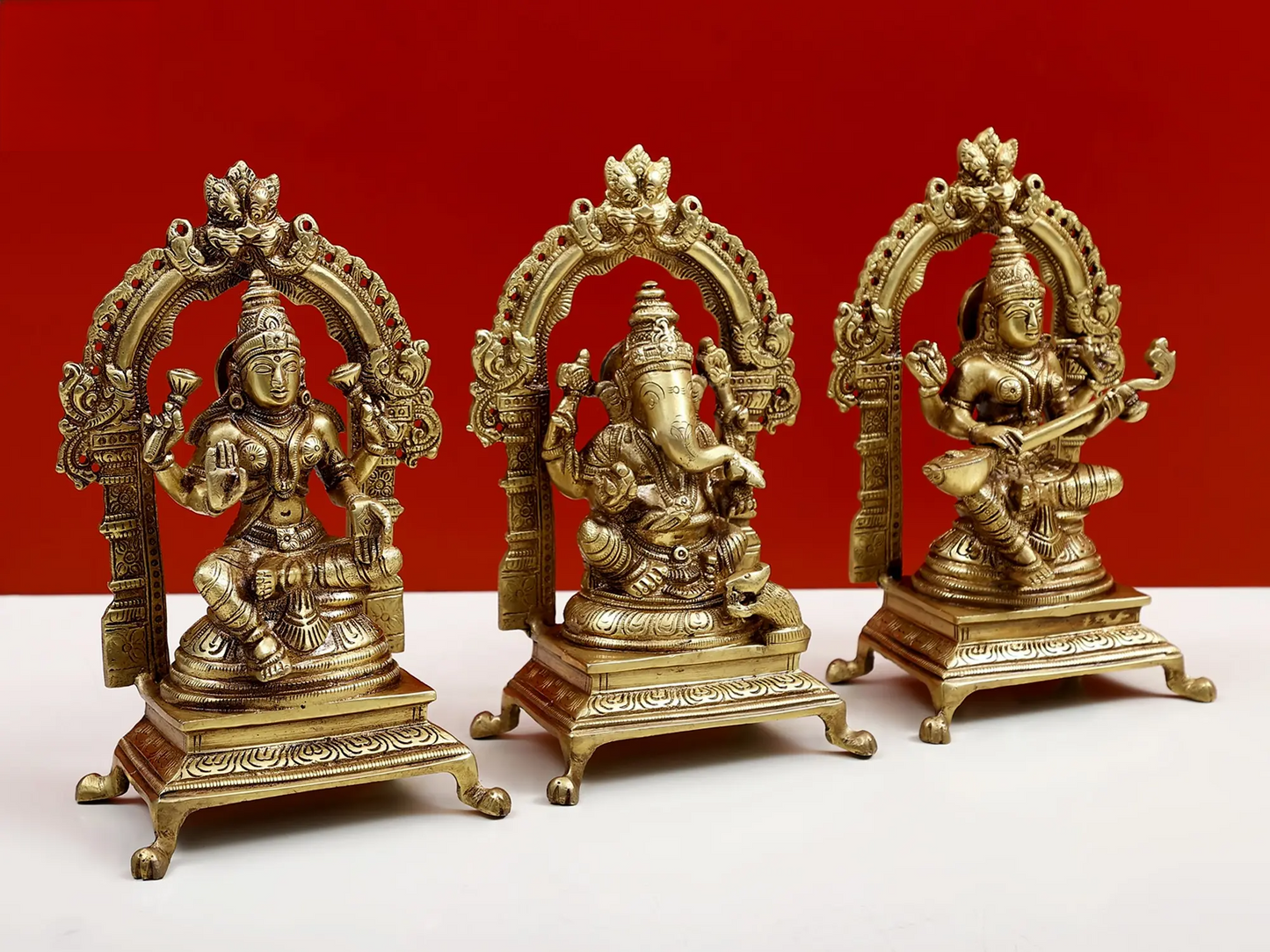 Brassaura™ Divine Lakshmi Ganesha Saraswati Set | Height 8 Inches & Weight 5.10 kgs
