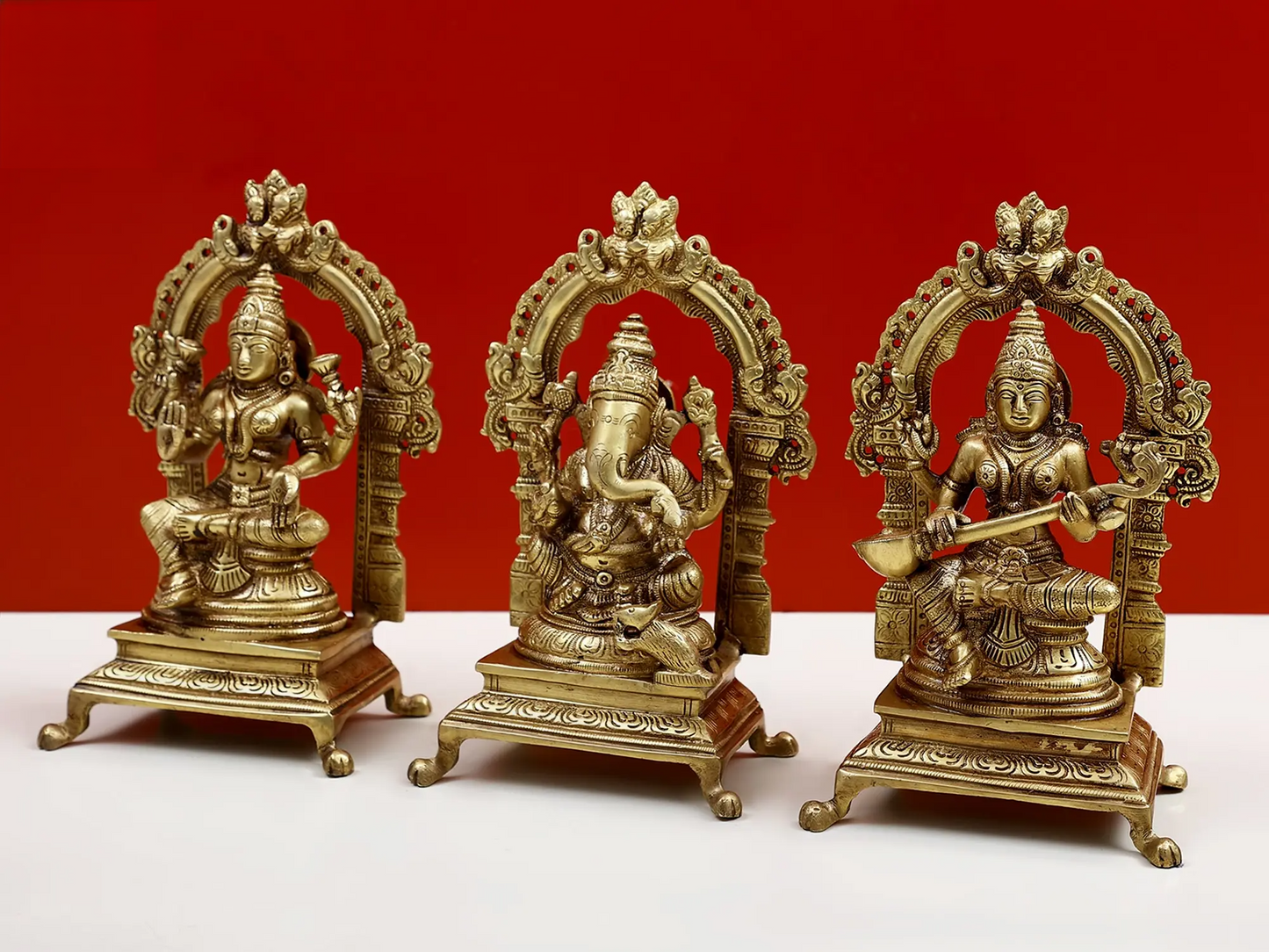 Brassaura™ Divine Lakshmi Ganesha Saraswati Set | Height 8 Inches & Weight 5.10 kgs