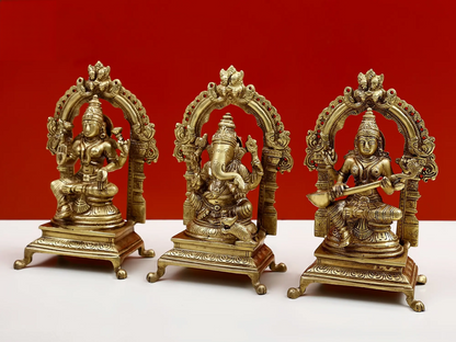 Brassaura™ Divine Lakshmi Ganesha Saraswati Set | Height 8 Inches & Weight 5.10 kgs