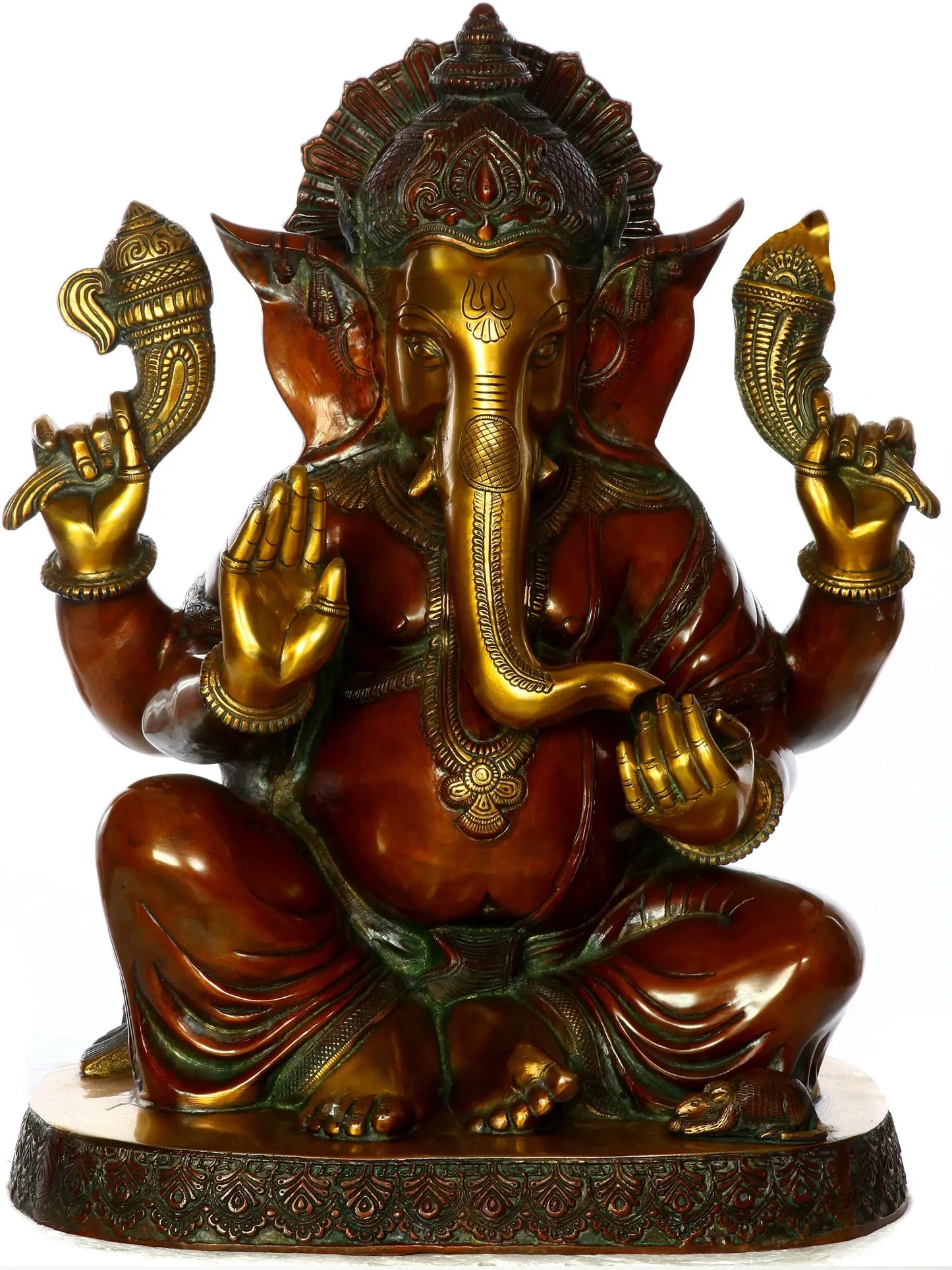 Brassaura™ Antique Red & Gold Ganesha Idol | Height 21 Inches & Weight 23.80 kgs