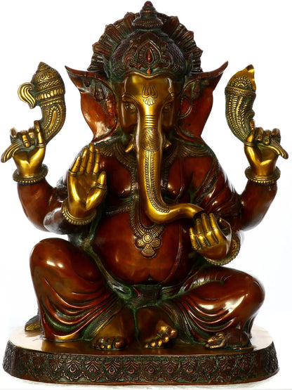 Brassaura™ Antique Red & Gold Ganesha Idol | Height 21 Inches & Weight 23.80 kgs