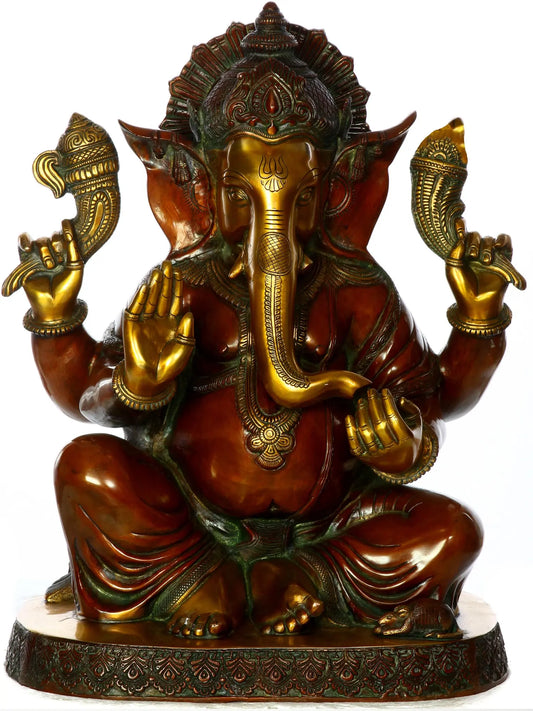 Brassaura™ Antique Red & Gold Ganesha Idol | Height 21 Inches & Weight 23.80 kgs