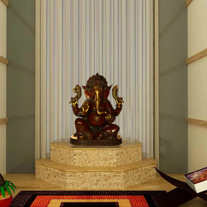 Brassaura™ Antique Red & Gold Ganesha Idol | Height 21 Inches & Weight 23.80 kgs