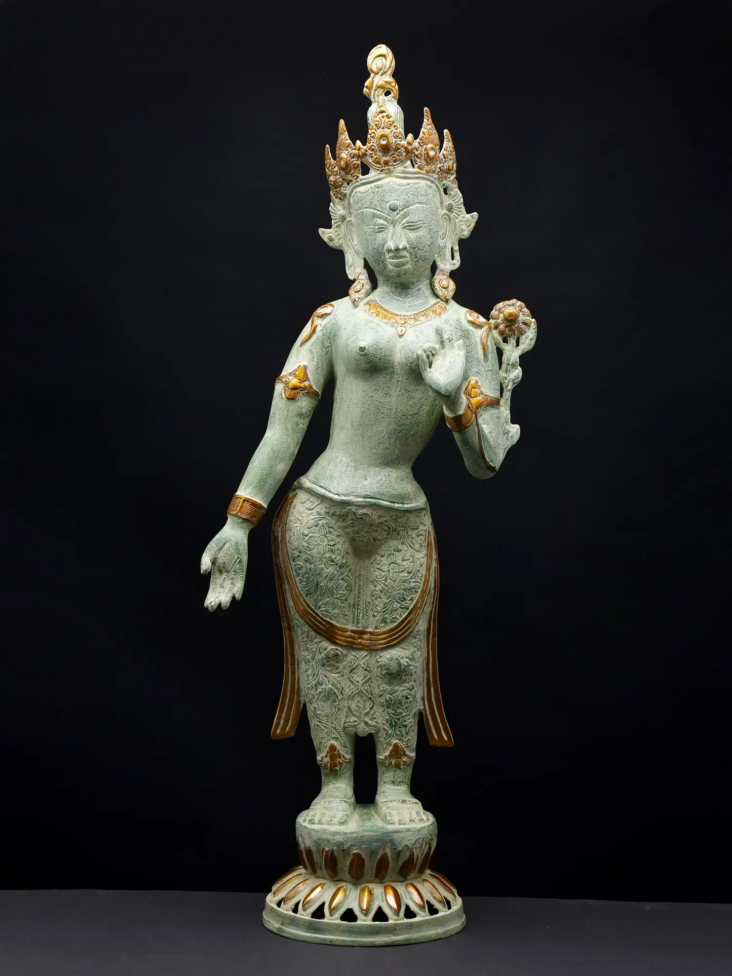 Brassaura® Standing Tara Devi | Brass Statue | Height 30.5 Inches & Weight 8.23 kgs