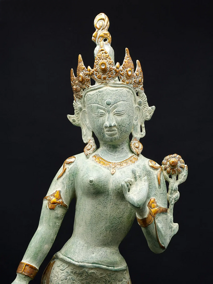 Brassaura® Standing Tara Devi | Brass Statue | Height 30.5 Inches & Weight 8.23 kgs