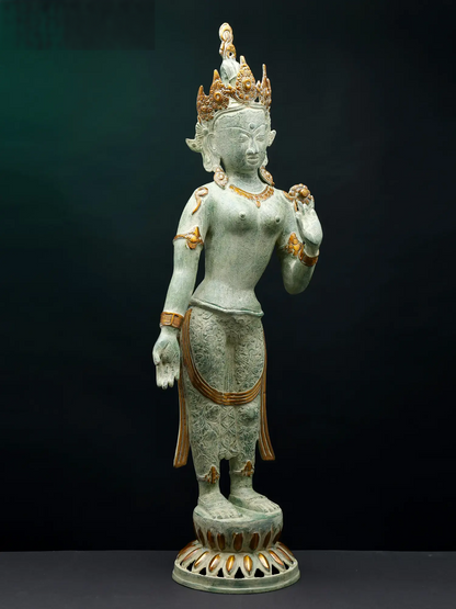 Brassaura® Standing Tara Devi | Brass Statue | Height 30.5 Inches & Weight 8.23 kgs