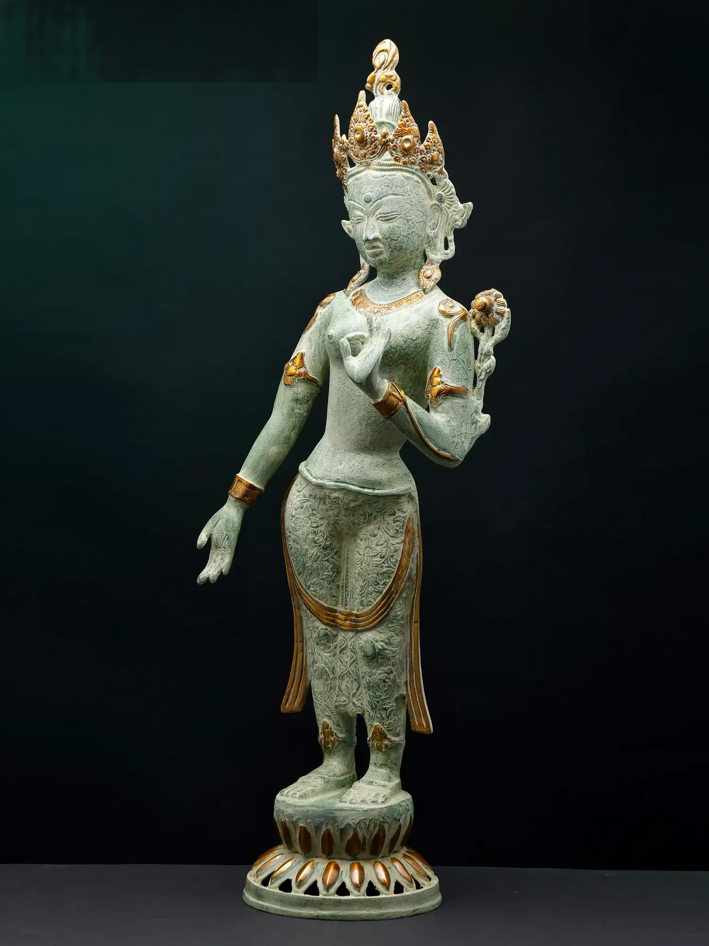 Brassaura® Standing Tara Devi | Brass Statue | Height 30.5 Inches & Weight 8.23 kgs