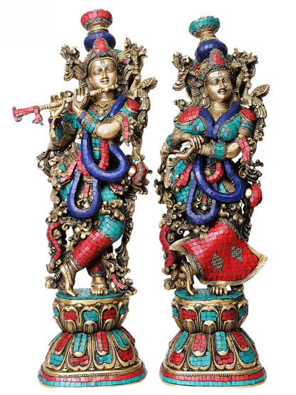 Brassaura® Brass Radha Krishna Statue | Height 28.50 Inches & Weight 34 kg