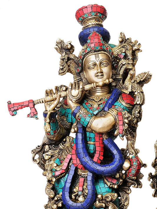 Brassaura® Brass Radha Krishna Statue | Height 28.50 Inches & Weight 34 kg